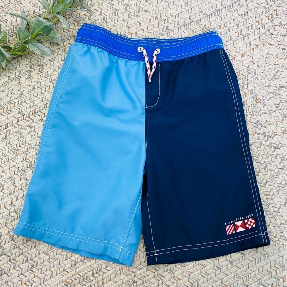 Lands End blue and navy swim trunks boys medium